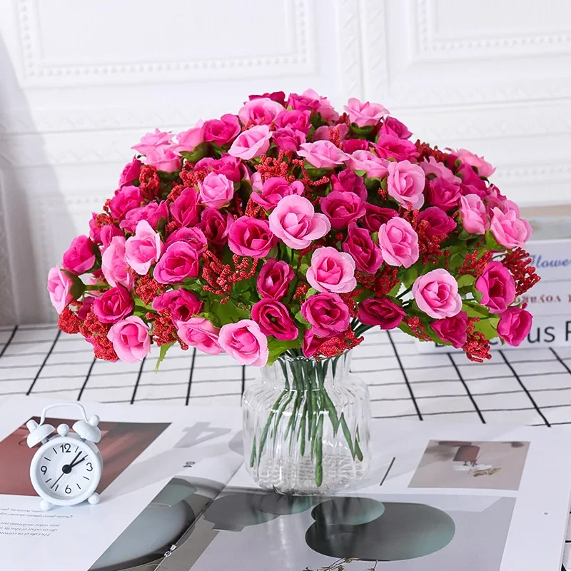 7 Gabel Frühlings farbe 21 Kopf Diamant künstliche Rosen blume kleine Rose Kamelie kleine Rose falsche Blume künstliche Blume