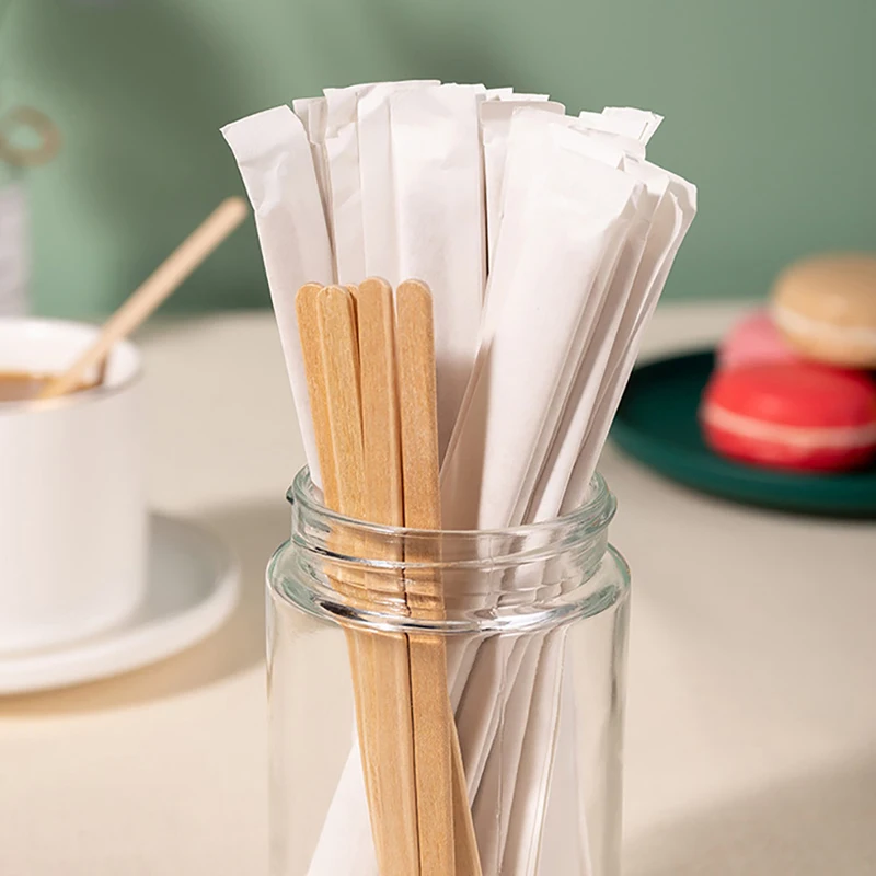 100pcs Disposable stir sticks Natural Wooden tea Coffee Stirrers Cafe Supplies