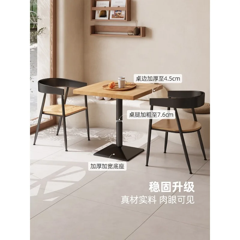 

Milk tea shop snack bar restaurant canteen solid wood dining table and chair set small square table for cafe shop