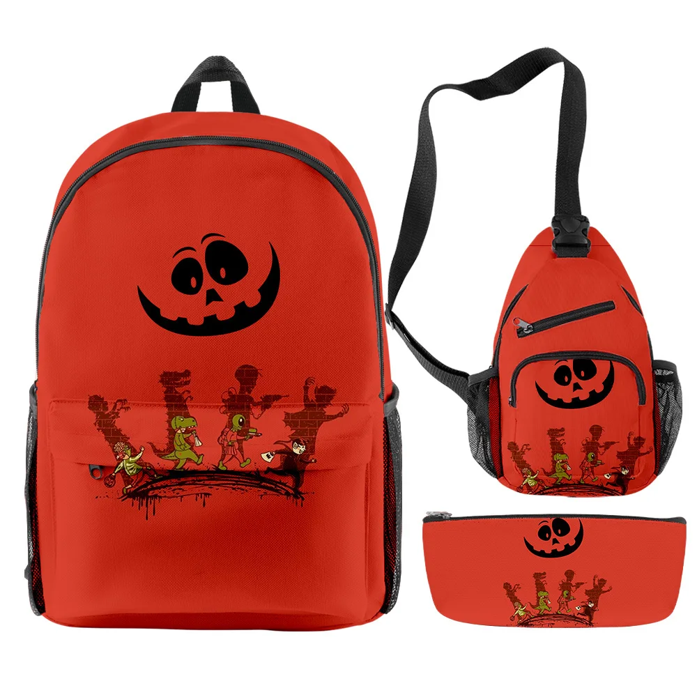 Dibujos animados populares divertidos felices Halloween impresión 3D 3 unids/set mochilas escolares para alumnos mochila de viaje para ordenador portátil bolsa de pecho estuche para lápices