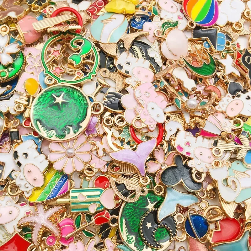 20/30/50PCS Mixed Gold Color Alloy Enamel Cute Heart Flower Fruit Charms Pendant For DIY Earrings Bracelet Jewelry Accessories