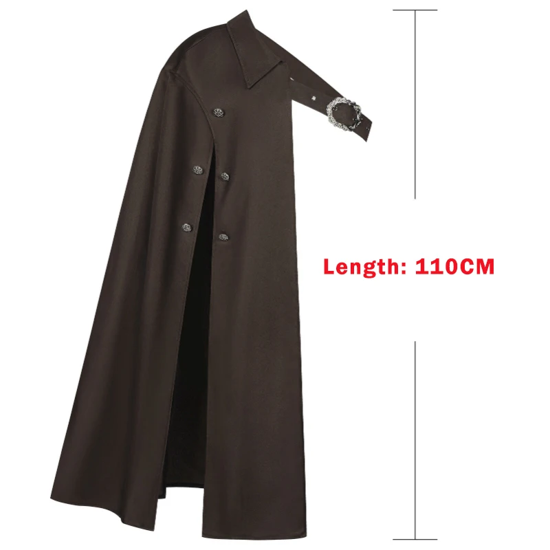 Vintage Medieval Steampunk Half-Shoulder Cape With Belt Men's Retro Stand Collar Brown Warrior Cloak Halloween Party Costume