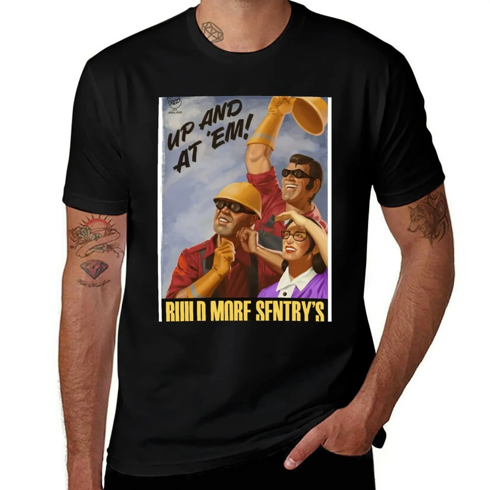 

TF2 Engineer Propaganda Poster T-Shirt Stylish Print Short Sleeve Tee