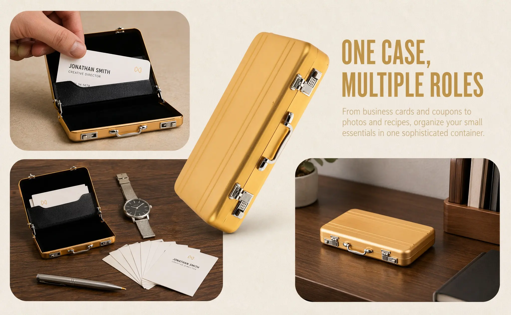 Business Cards Box Aluminum Metal Briefcase Style Card Holder Secure Snap Closure Large Capacity Index Cards Organizer Office
