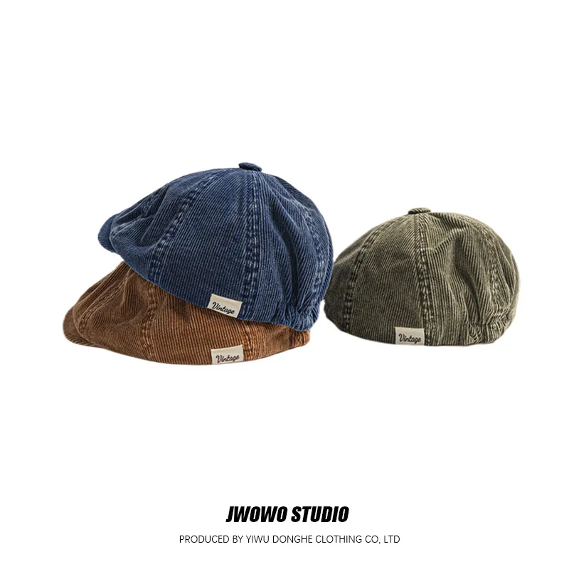 Japońska Retro Sztruksowa Czapka z Daszkiem Męska Wiosenno-Jesienna Literacka Uniwersalna Czapka Malarska Brytyjska Czapka Chłopięca Beret Anty-gazetowa