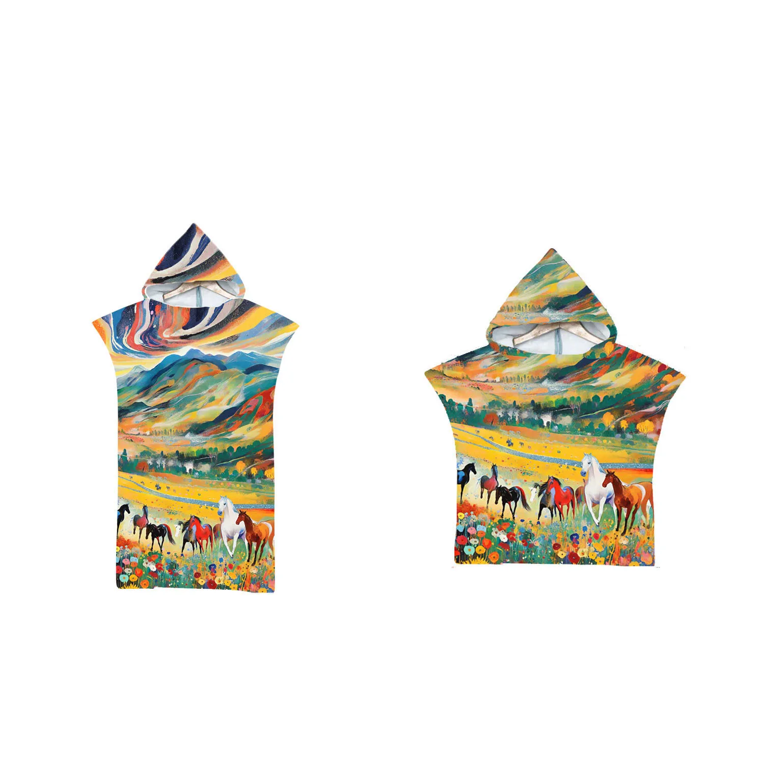 

Dopamine-Color Mountain Horse Spots Hooded Towel, Beach Poncho for Adult and Kid, Surf Swim Changing Robe,Gift,Drop Shipping