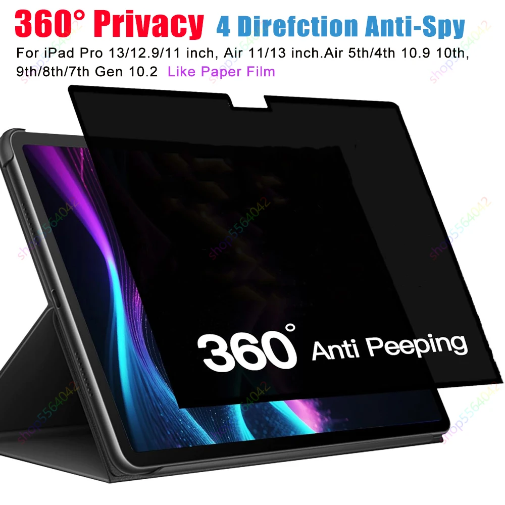 

360° Privacy Screen Protector for iPad Air 11inch M3 M2 Air 6th/10.9 Air 5th 4th 10th Gen iPad Pro 11 12.9 13 M4 2024 M2 Air13
