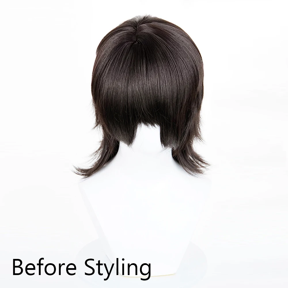 Black Wolf Tail Mullet Head Wig Men Fluffy Layered Short Straight Wig with Bangs Heat Resistant Synthetic Anime Game Cosplay Wig