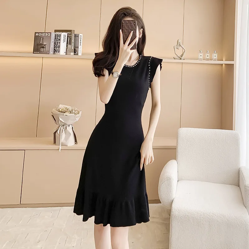 New Summer Women\'s Sleeveless Dress Elegant Fashion Casual Black A-line Skirt