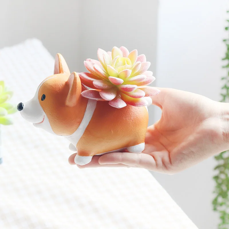 Corgi Planter Resin Crafts – Adorable Home Garden Decor, Cute Corgi Flower Pot Ornament