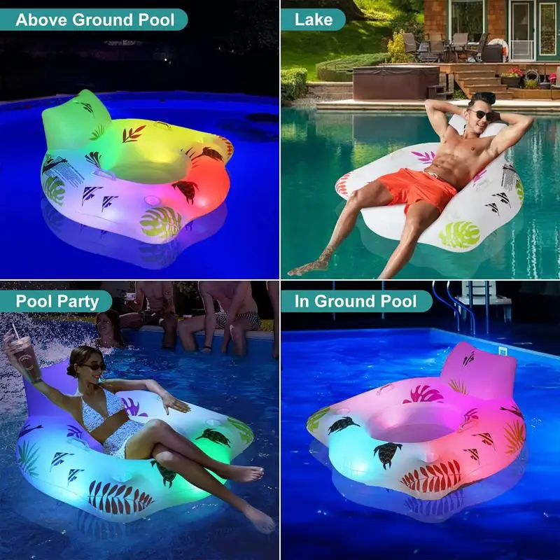 Materasso gonfiabile per piscina 2 portabicchieri galleggianti sul lago e giocattoli per piscina LED comodo lettino per piscina grande galleggiante con