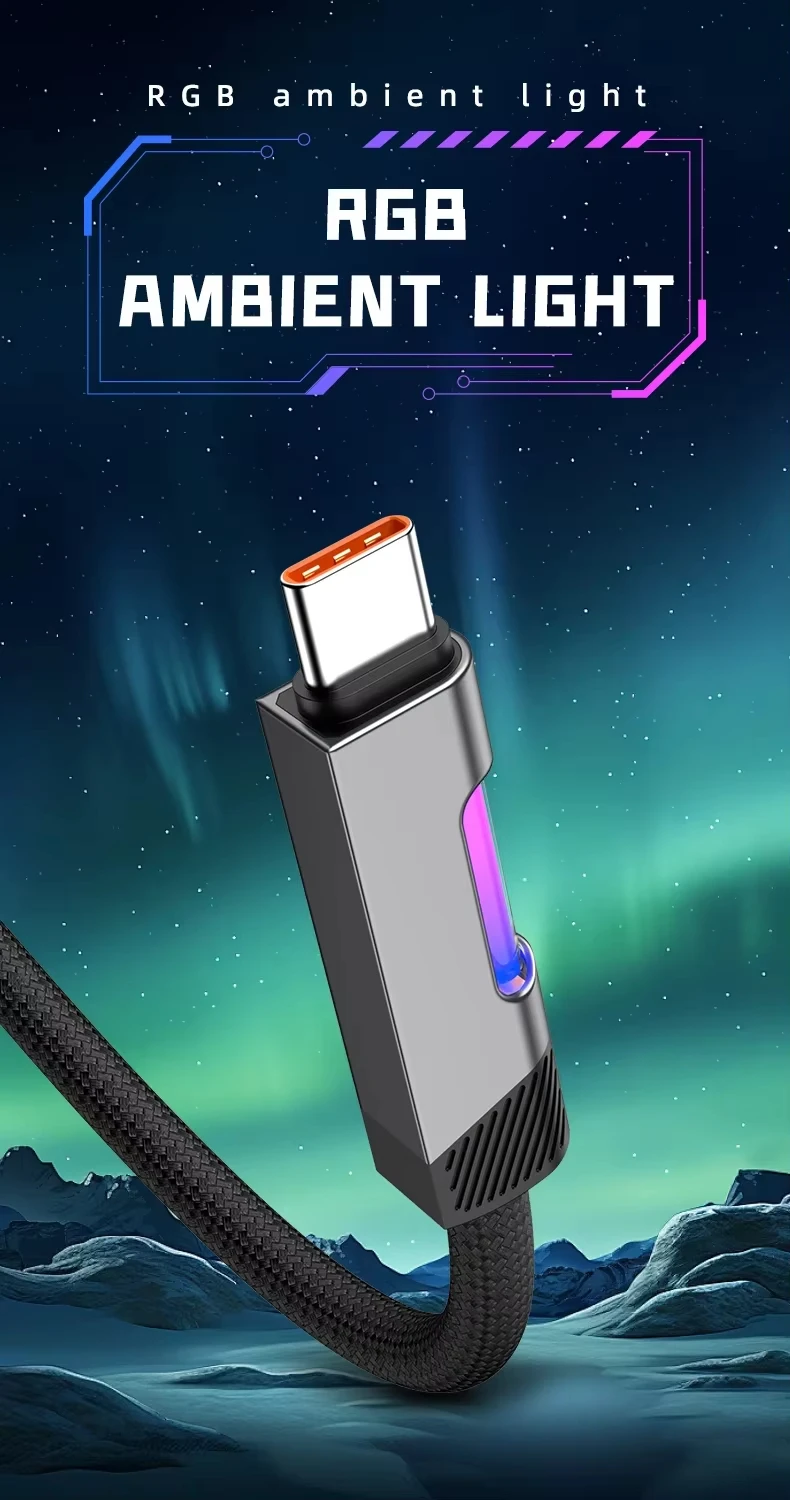 NNBILI NEW RGB Fast Charging Cable 100W A-C and 60W C-C Charging Cable Fast Charging Cable, for Xiaomi Huawei OPPO Oneplus Cable