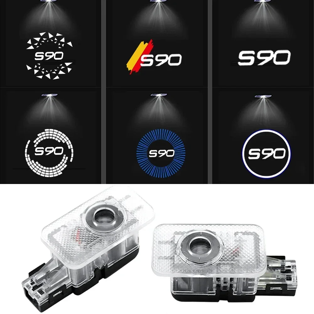 2Pcs Car LED Door Welcome Lights Laser Projector Retrofit Light for Volvo S90 2016-2019 Ghost Shadow Courtesy Lamps Accessories