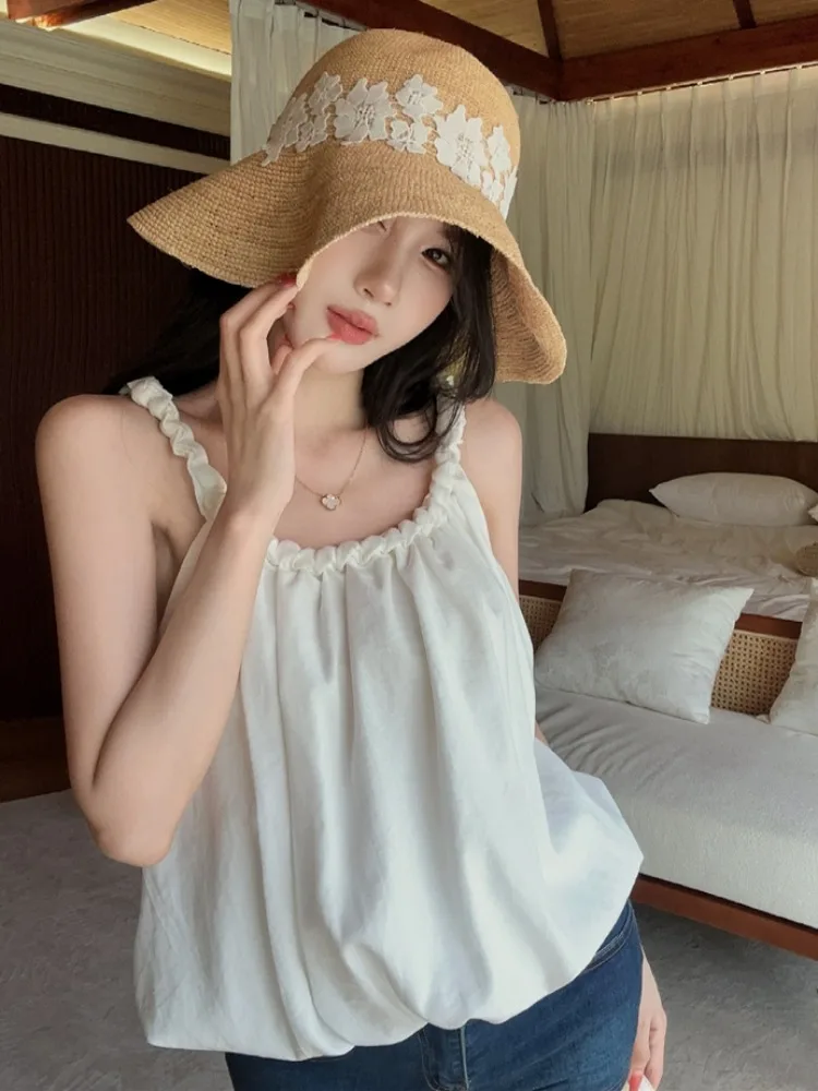 

Gentle Wind Pleated Flower Bud Women's Summer New Design Sensation Slimming Versatile Outerwear Tank Top Korean Style Citywal...