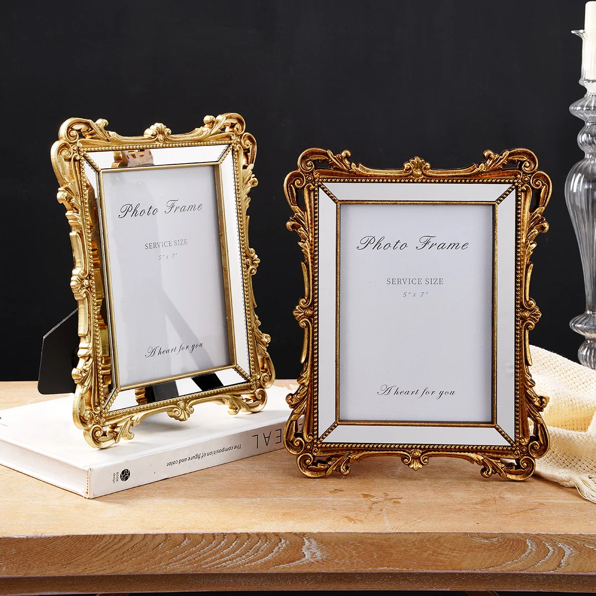 1PC, Rococo-Baroque Three-Dimensional Relief Carving Decorative Frame for Home Decoration, for Desktop Decoration in the Home