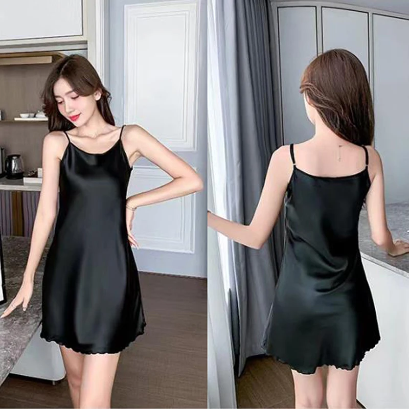 Sexy Pyjama Frauen Seide Hosenträger Nachthemd Damen Eis Seide dünnes Halfter Home Service – Detail 4