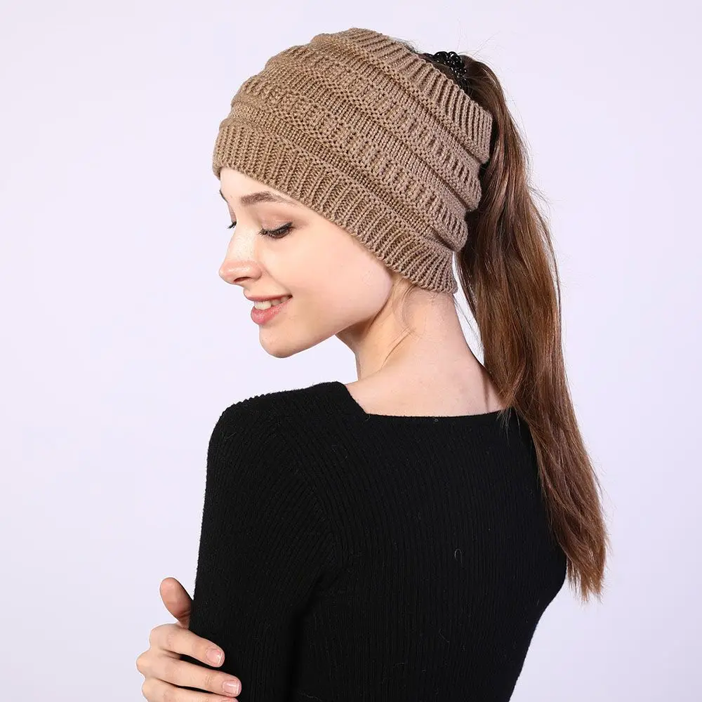 1Pcs Verdicken Frauen Mädchen Headwear Headwraps Haar Zubehör Haar Band Ohr Wärmer Stricken Stirnband Pferdeschwanz Beanie Hut
