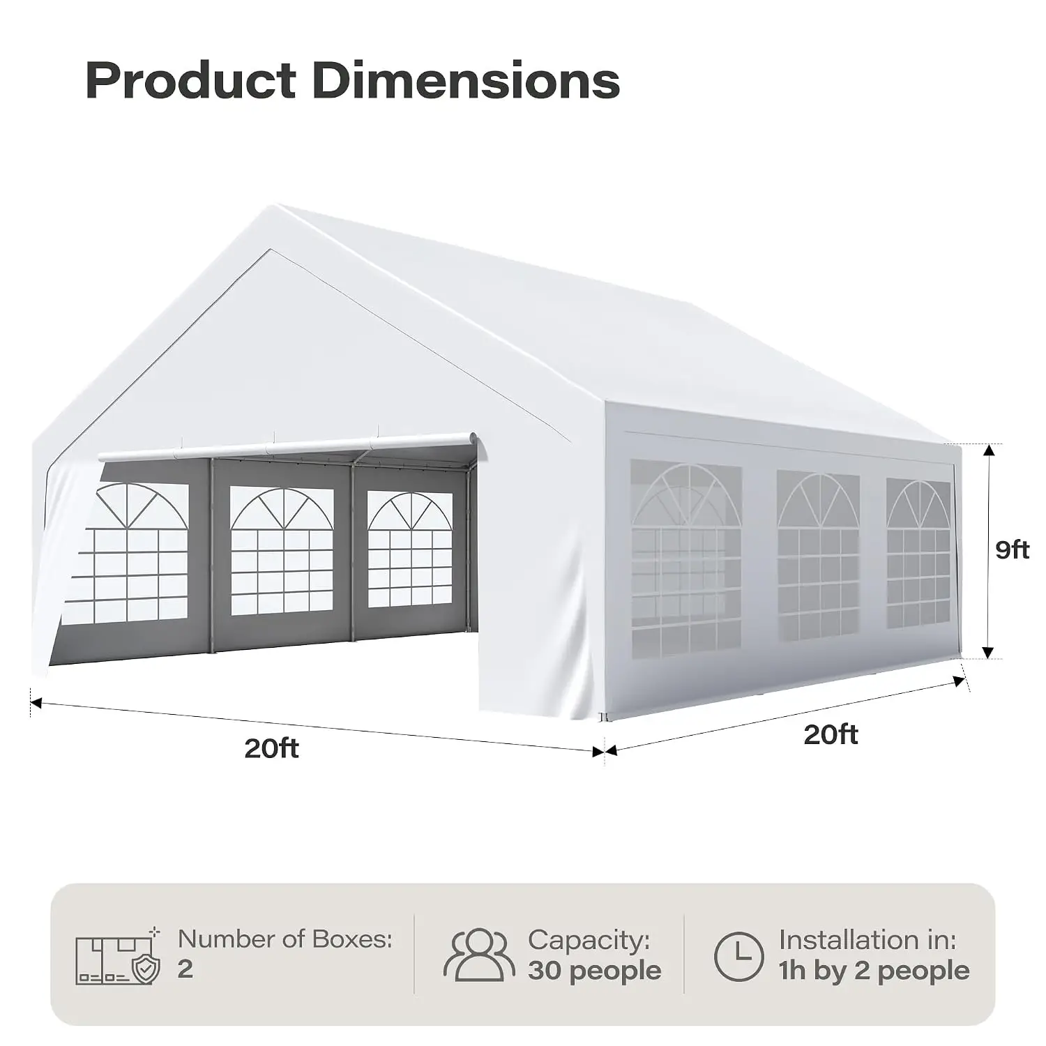 20x20 Heavy Duty Party Tent with Removable Sidewalls & Steel Frame, Outdoor Wedding Event Shelter for BBQ Birthday, Customized