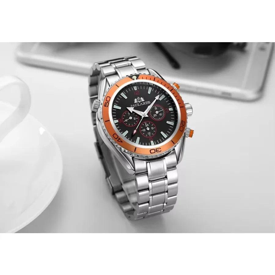 Automatic Mens Watch Mechanical Self Wind Movement Stainless Steel Strap Orange Blue Black Dial Bezel Classic Fashion Watches