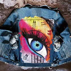 Big Eyes European and American Foreign Trade Denim Jacket Ladies High Street Hip-Hop Loose Coat