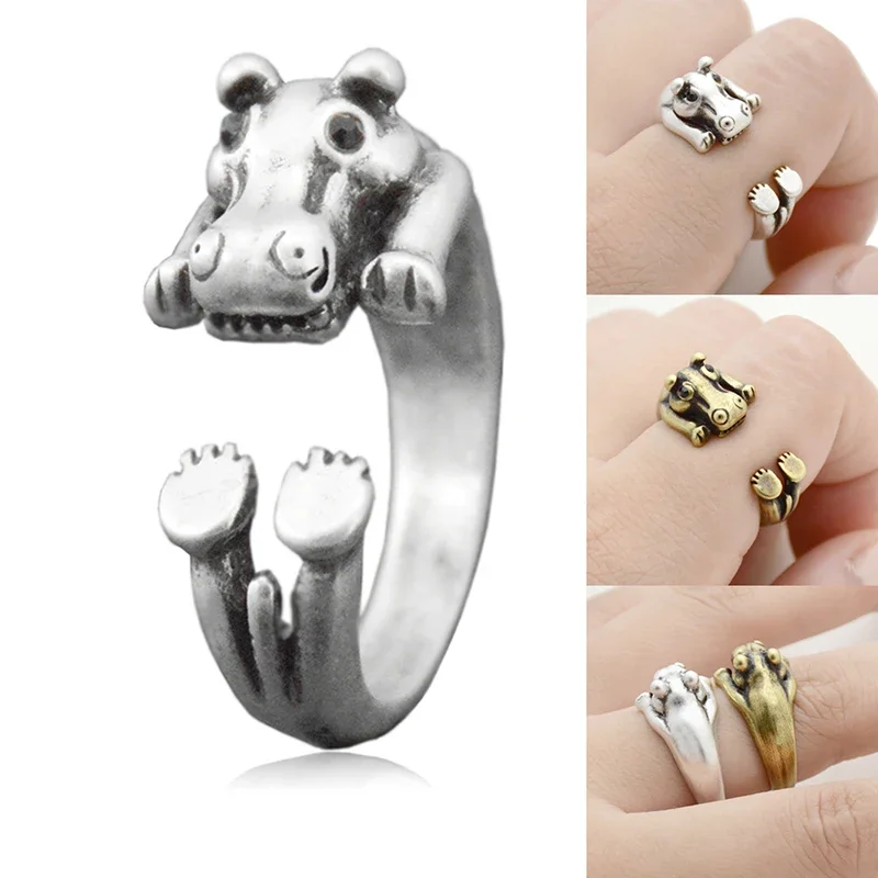 5 Styles Funny Rabbit & Bunny & Hippo & Rhino & Flamingo Metal Warp Rings For Women Adjustable Animal Couple Ring Girls Jewelry