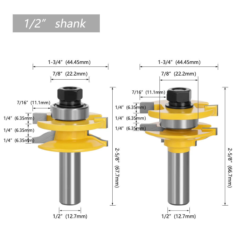 AURWOF 3-teiliges Fräser-Set, 12 mm, 1/2 Zoll Schaft, für kleine Ogee-Schienen und Zierleisten, Profilfräser, Tenon-Fräser, Holzbearbeitungsfräser – Detail 7