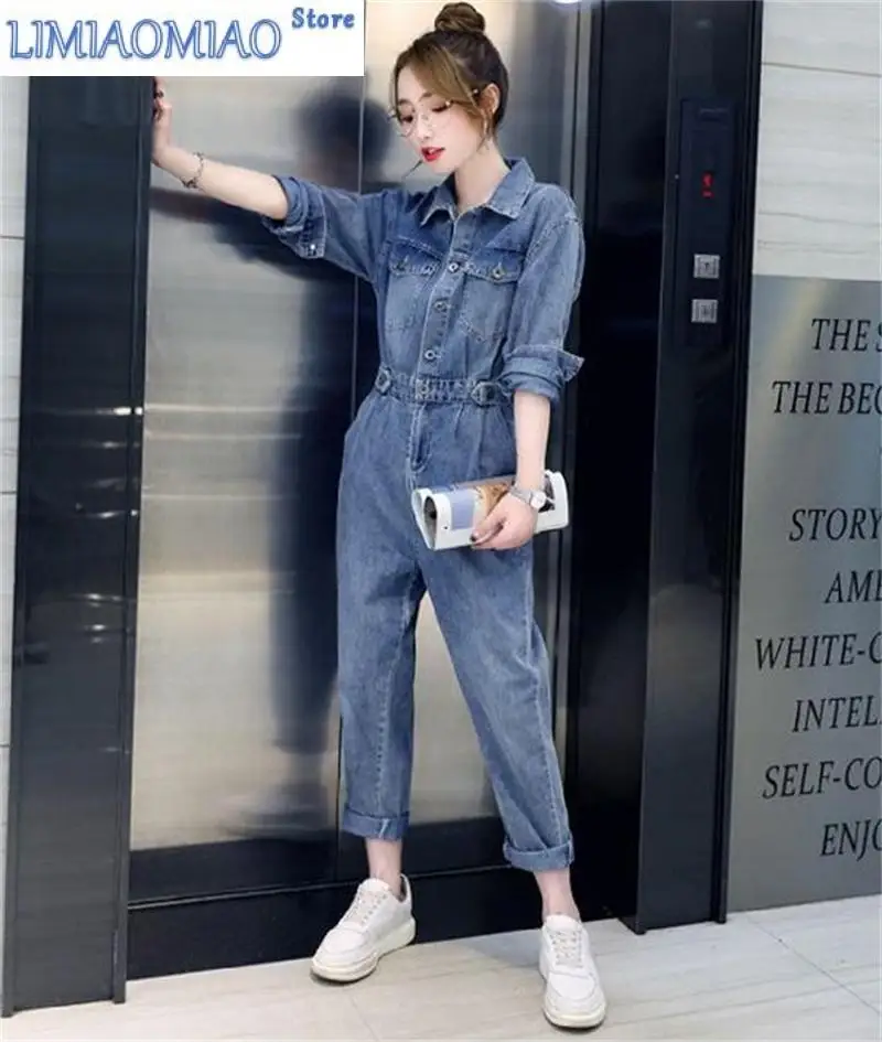 

New Fashion Denim Jumpsuit Women Spring Tooling Jumpsuit Slim Slimming Age Reduction Suit Trousers Commute