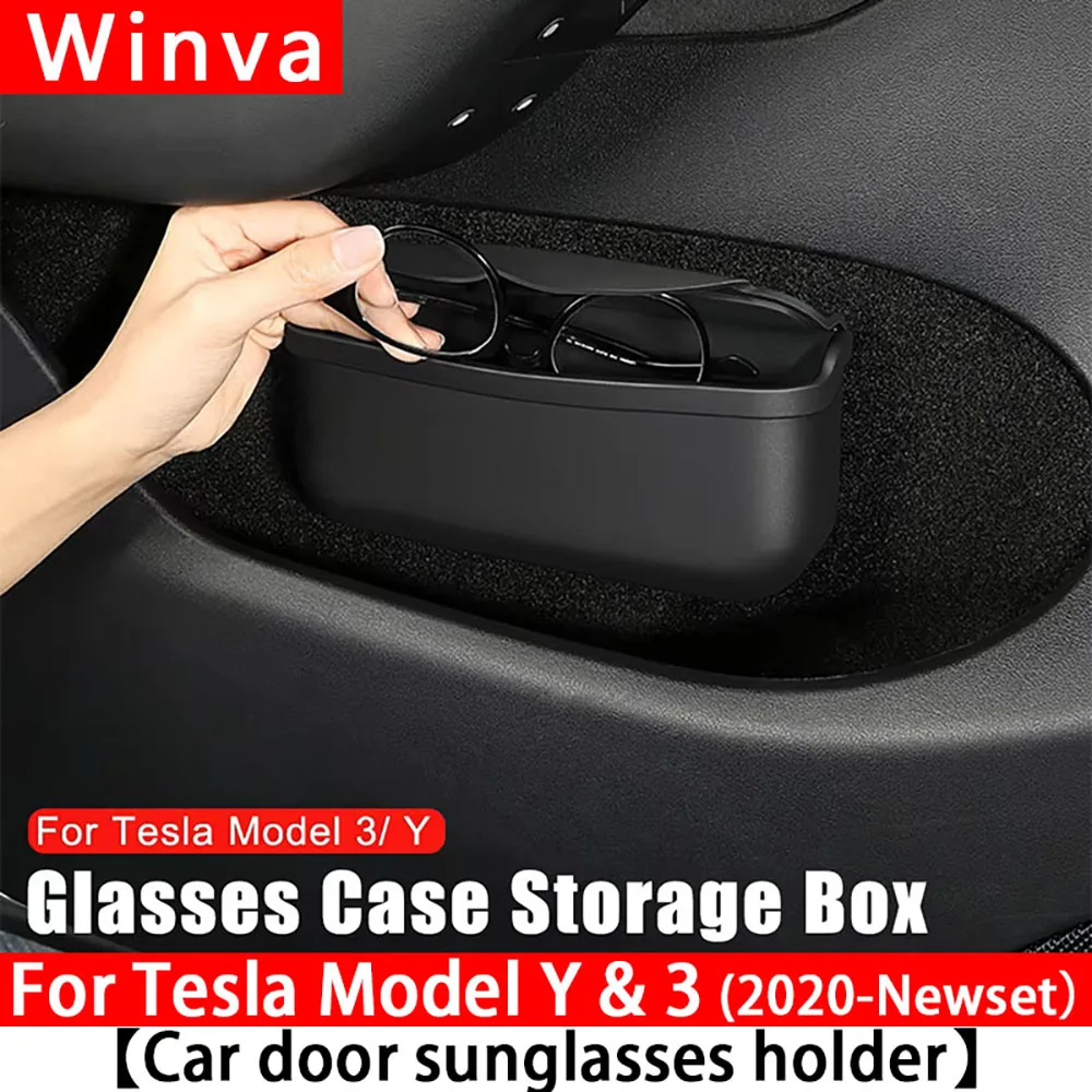

Автомобильный ящик для хранения, липкий чехол для очков, держатель для солнцезащитных очков, мусорное ведро, дверное сиденье, аксессуары для приборной панели для Tesla Model 3 Y