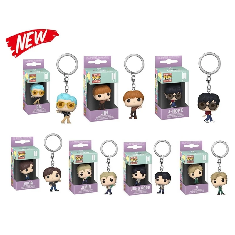 Funko POP Keychain Toy Men's Team Cartoon V JUNG KOOK JIMIN Jin V J-HOPE Pocket Pop Keychain Vinyl Action Figure Collection Toys