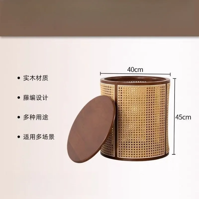 Rattan solid wood living room storage box bedside table