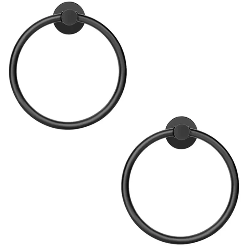 

ABKO-Round Wall-Mounted Towel Hanger In Stainless Steel, Matte Black Hand Towel Holder, Bathroom Towel Ring, Storage Accessory