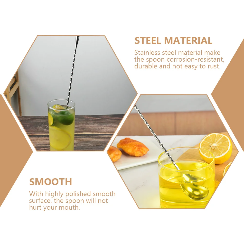 

3pcs Stainless Steel Long Mixing Spoons Corrosion Resistant Smooth Easy Clean Multi Bar Supply Stirring