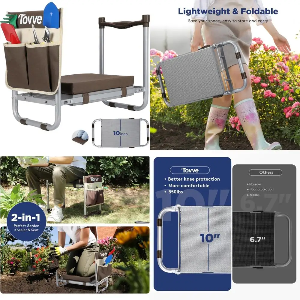

Прочное складное садовое сиденье с 10-мягким наколенником, портативная скамейка с сумкой для инструментов, идеальный садовый подарок для женщин и Sen