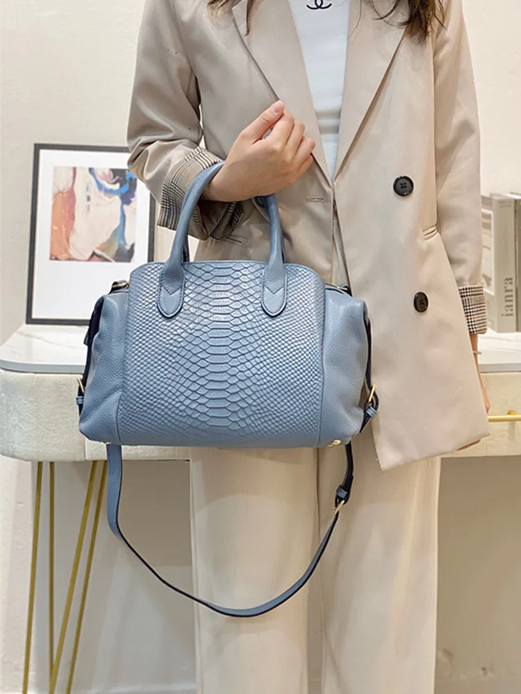 Luxury Fashion Leather Women Bag Crocodile Pattern Ladies Handbags Cowhide Shoulder Crossbody Tote Bag Portable Boston Bags Soft