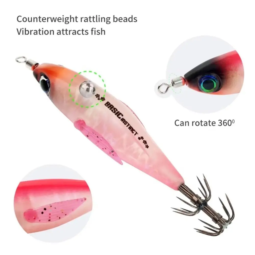 5pcs 5g Weight Luminous Squid Bait 5 Pcs Set Webfoot Design Artificial Squid Jig Luminous Body Wooden Material