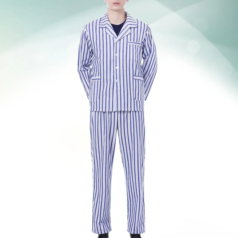 1 Juego de pijamas de Hospital para adultos, camisón ligero de algodón de manga larga con cierre, ropa de paciente, azul y blanco