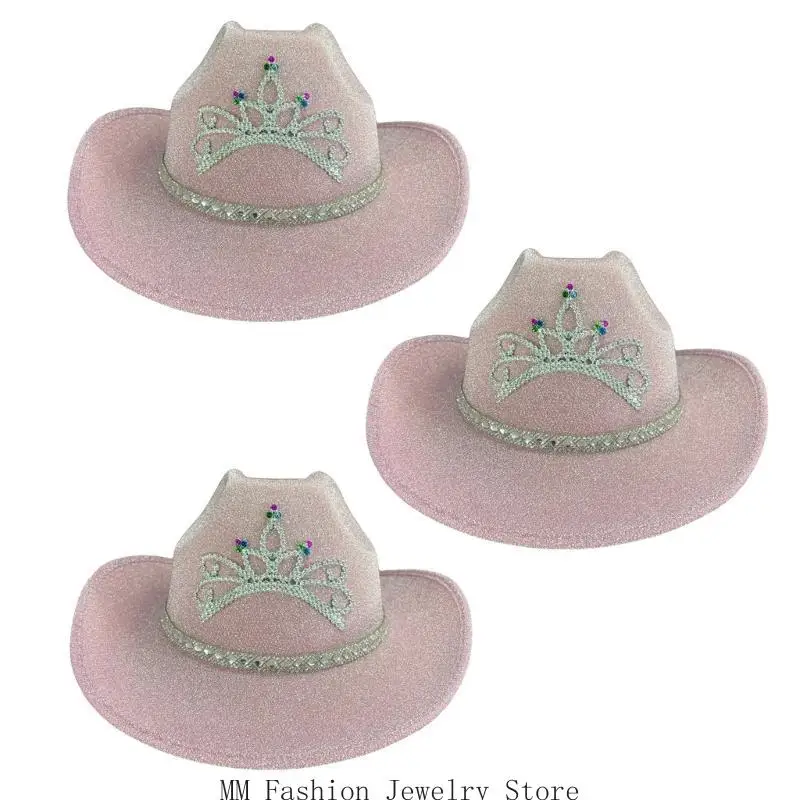 D0UB Shimmering Sequins Cowboy Hats with Diamond Crown for Banquets Carnival Party Sequins Cowboy Hats for Teen Photography