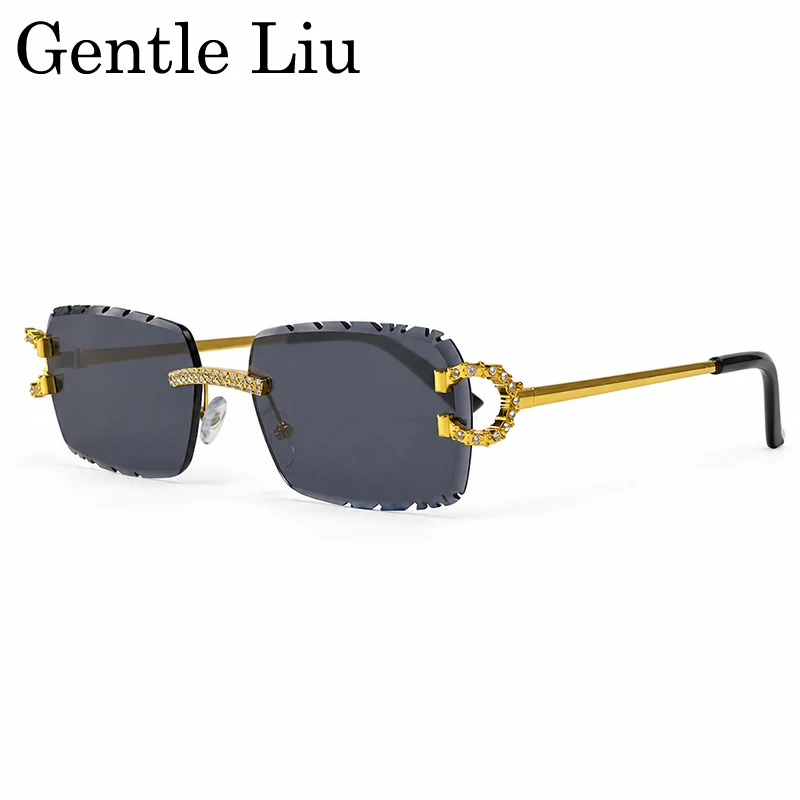 Vintage Rimless Sunglasses Men 2026 Luxury Brand Hip Hop Rectangle Sun Glasses Cut Edge Shades Y2K Punk Streetwear UV400 Eyewear