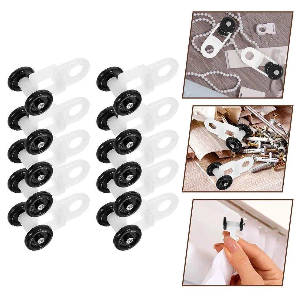 10Pcs Plastic Two-Wheel Curtain Track Rollers Bend Nano Ball Bearing Gliders Silent Ceiling Mount Curtain Rail Pulley