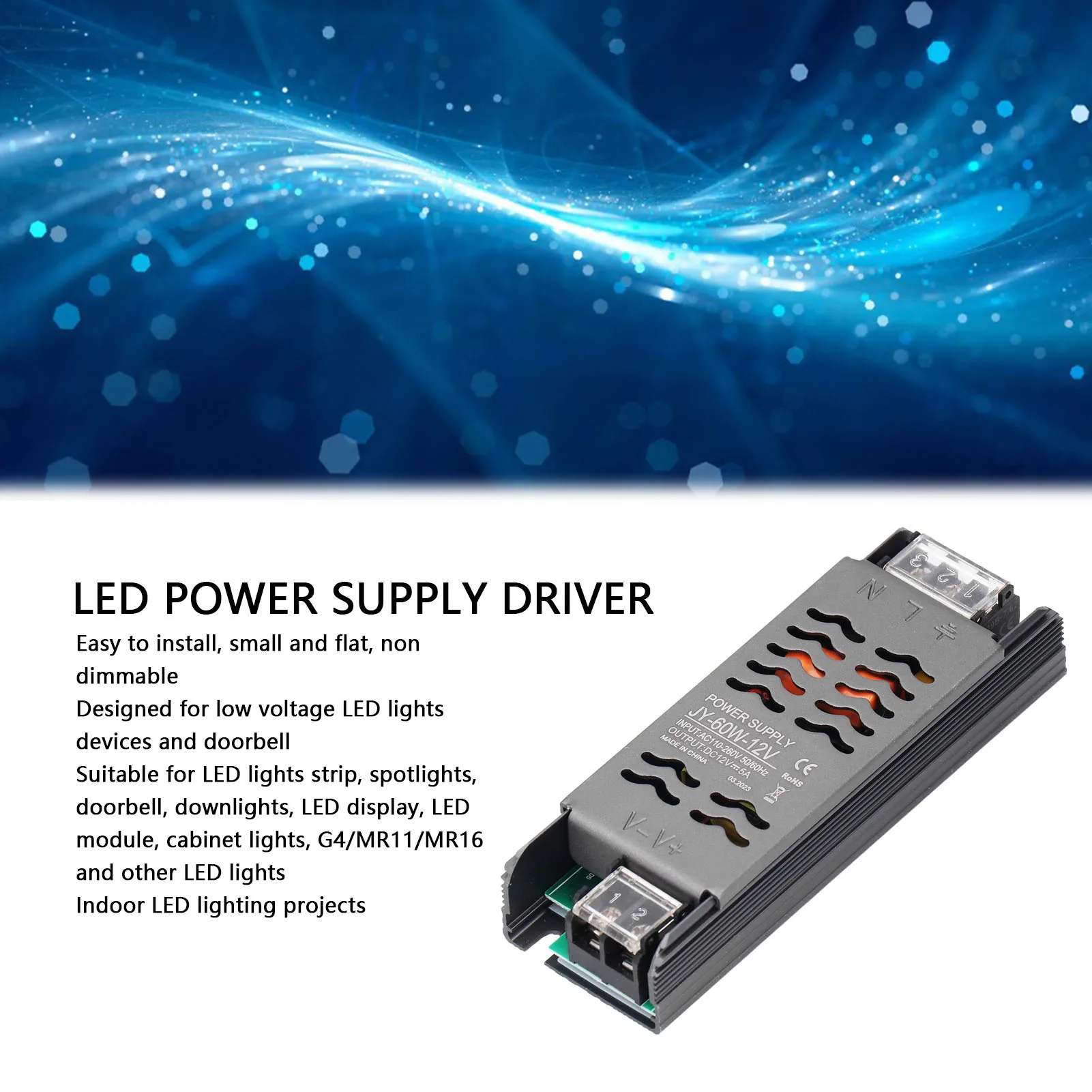 LED Power Supply Driver DC 12V 60W Constant Voltage Transformer For Strip Light Engineering Project AC110‑260V Input