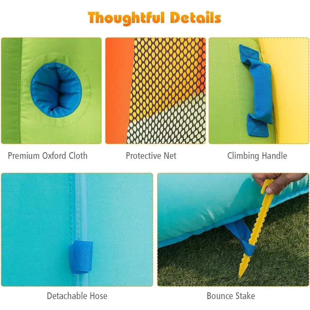 Nadmuchiwana zjeżdżalnia wodna dla dzieci, park wodny z zamkiem do skakania i basenem, ścianą do wspinaczki, dmuchawą, do zabawy na świeżym powietrzu.