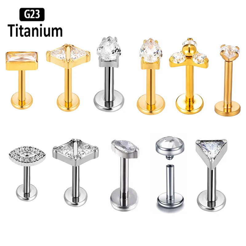 

G23 Titanium Concise Style Lip Rings Internally Threaded Labret Lip Stud Ear Cartilage Helix Lobe Piercing Body Jewelry Earrings