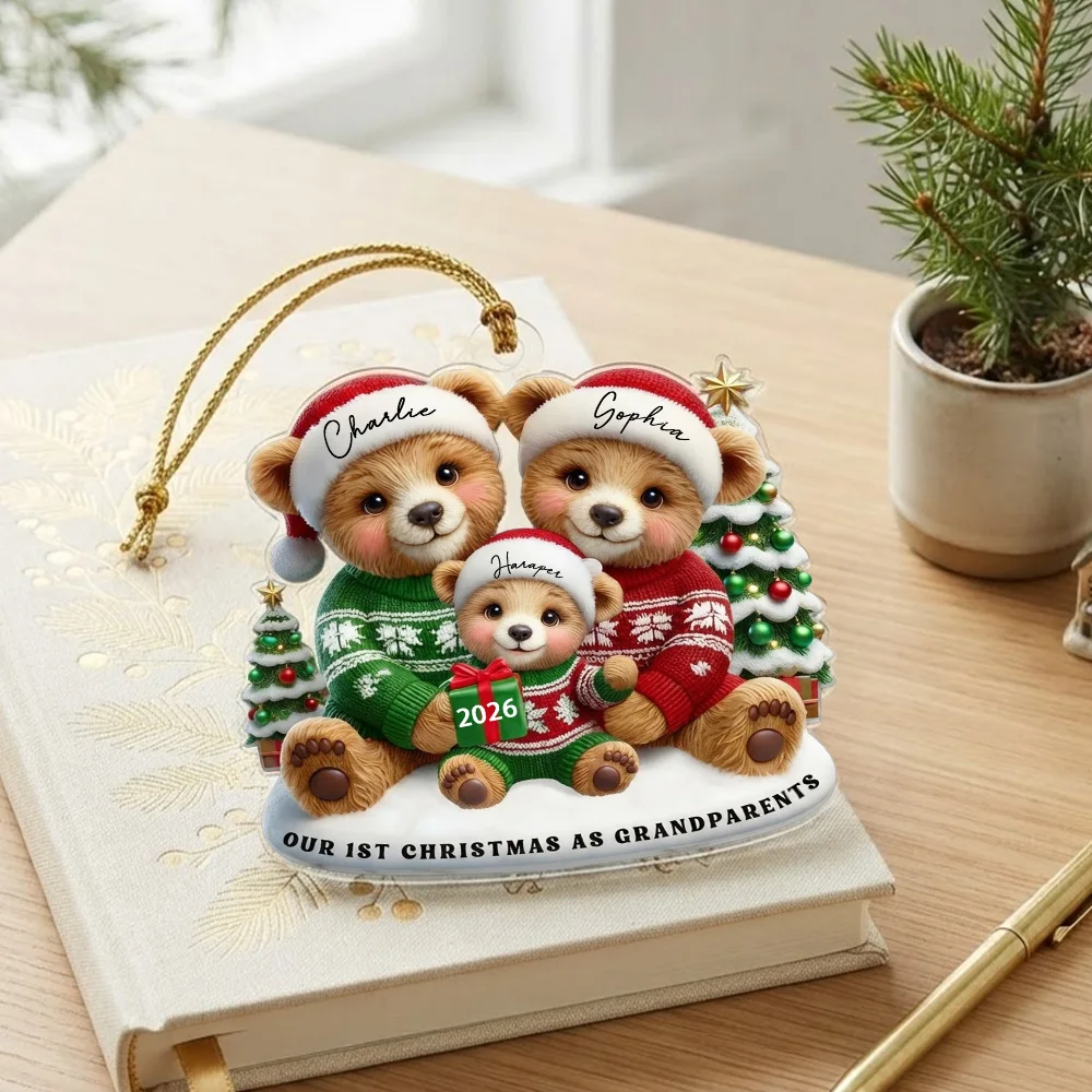 Personalized Custom Photo & Text Bear Family Xmas Ornament, Acrylic Hanging Pendant, Xmas Tree Family Holiday Souvenir Gift - view 5