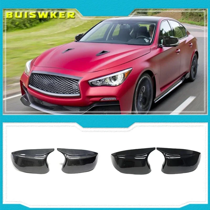 

car side 2pcs Horn Replacement for Infiniti Q50 Q60 Q70 SQ50 XQ30 2014-2020 Rearview Mirror cover caps Bright Black