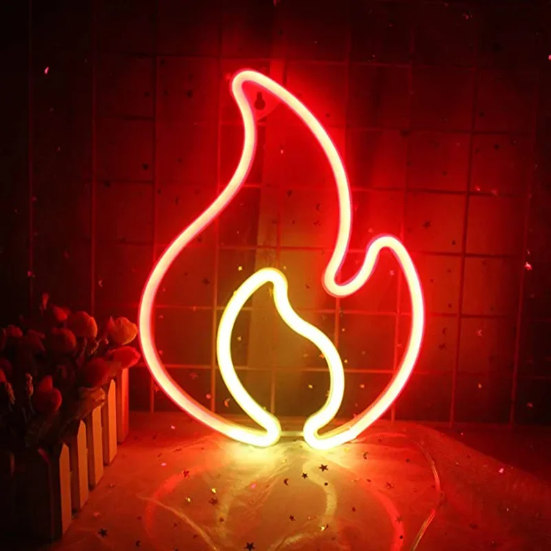 Flame Neon Sign Fire Shaped LED Neon Light Red Yellow Led Light Signs for Man Party Game Fireplace Decor Gift for Kids Family