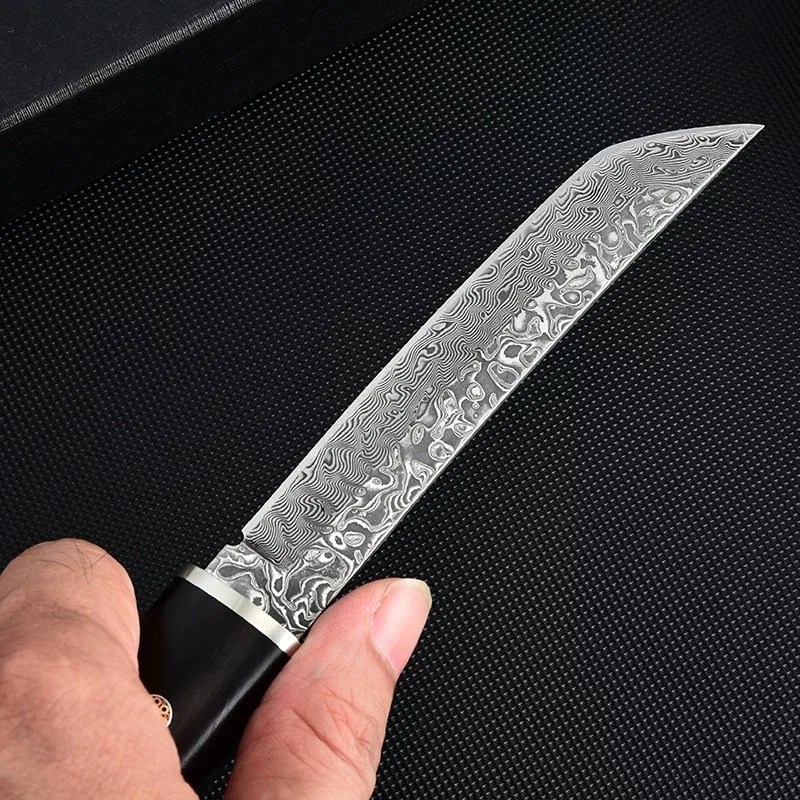 دمشق الصلب VG10 صلابة عالية الأبنوس الحاد سكين مستقيم للتخييم في الهواء الطلق بقاء الدفاع عن النفس سكينة للاستعمال الخارجي