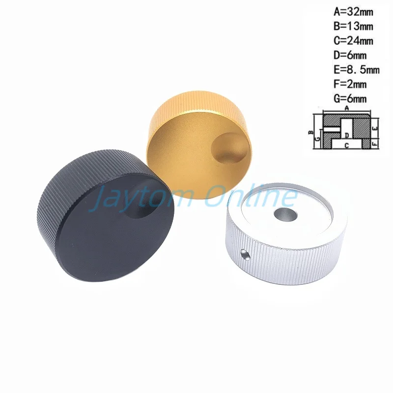 1pc 32X13mm Aluminum Alloy Sandblasting Knob Potentiometer Sound Tank Electrical Stove Switch Caps Inner Hole 6mm Screw Type