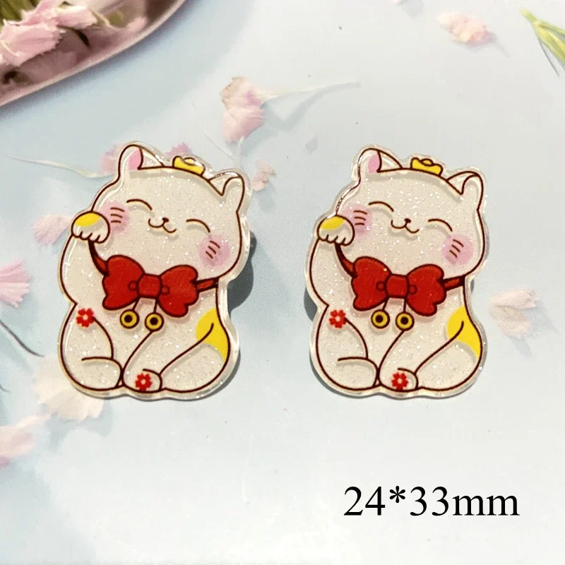 10Pcs Plutus Cat Lucky/Fortune Cat Home Decor Brooch Refrigerator Magnet Craft Phone Case Accessory DIY Hair Bow Clip Supply