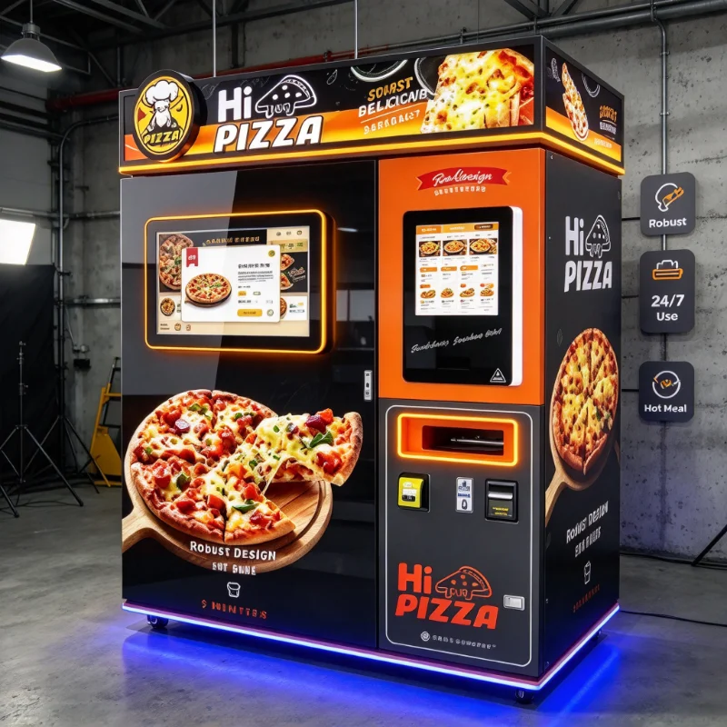Commercial Pizza Vending Kiosk Fully Automatic Stainless Steel Cloud Remote Management Multiple Payment Unmanned