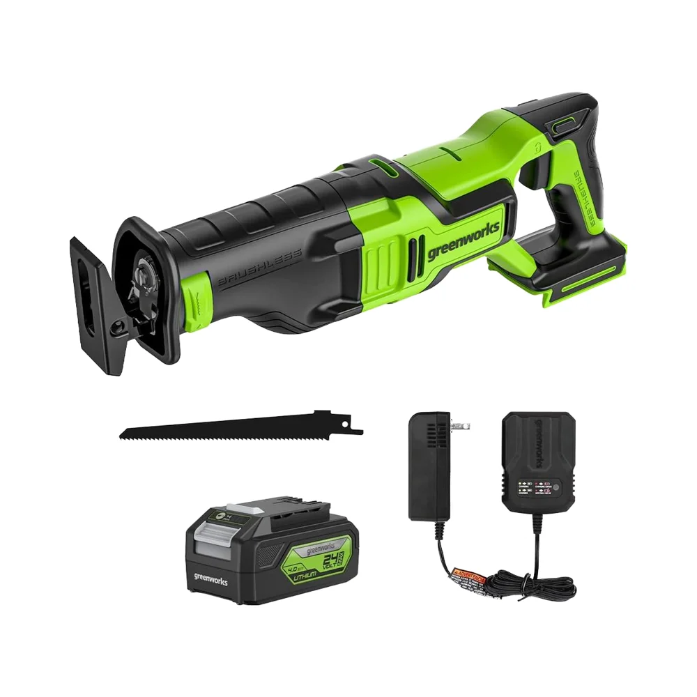 

Greenworks 24V Brushless Cordless Reciprocating Saw (1-1/8'') 4.0Ah Battery & Compact Charger Included For Wood Work 2,700 SPM